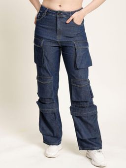Bene Kleed - Womens Straight Fit High-Rise Multi Cargo Pocket Jeans