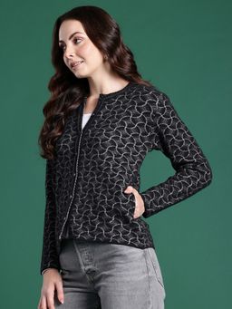 CAYMAN - Charcoal Women Self Design Woollen Cardigan