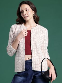 CAYMAN - Mauve Women Self Design Woollen Cardigan