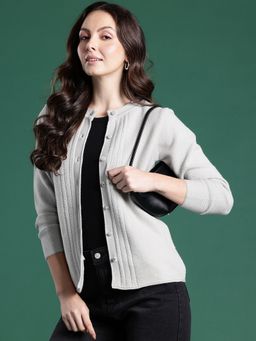 CAYMAN - Grey Women Self Design Woollen Cardigan