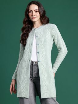CAYMAN - Green Geometric Design Woollen Cardigan