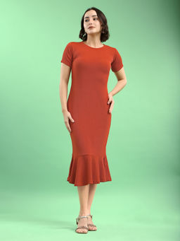 PURVAJA - Women Rust Solid Dress