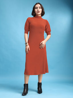 PURVAJA - Women Rust Solid Dress