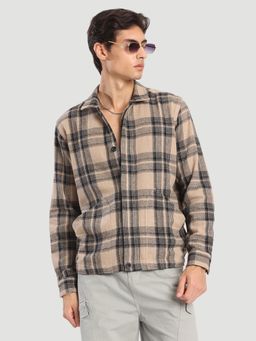 Bene Kleed - Men Beige Checked Textured Regular Fit Jacket
