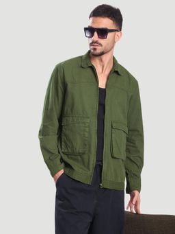 Bene Kleed - Men Olive Relax Fit Jacket with Front Zipper