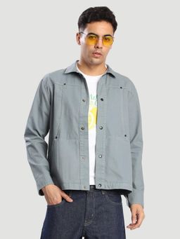 Bene Kleed - Men Gey Kangaroo Pocket Relaxed Jacket