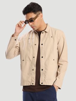 Bene Kleed - Men Beige Kangaroo Pocket Relaxed Jacket