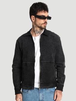 Bene Kleed - Men Relax fit Charcoal Cotton Lycra Denim Jacket With Front Zipper