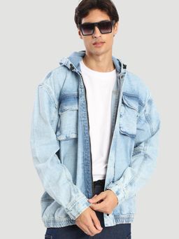 Bene Kleed - Men Hooded Washed Oversize Blue Denim Jacket