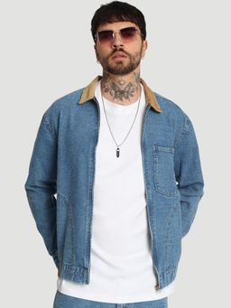Bene Kleed - Men Relax Fit Blue Cotton Denim Jacket with Front Zipper