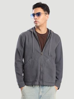 Bene Kleed - Men Grey Hooded Relaxed Denim Jacket