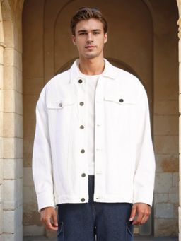 Bene Kleed - Men Indie fusion garphic print Detachable Back Panel White Denim Jacket