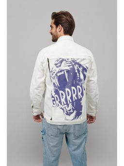 Bene Kleed - Men White Detachable Back Print Panel Denim Jacket