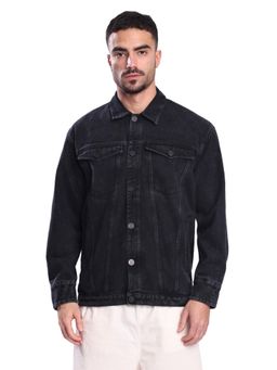 Bene Kleed - Men Black Detachable Back Print Panel Denim Jacket