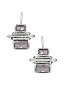 Tribe Amrapali - Sterling Silver Amethyst Double Rectangle Taveez Earrings