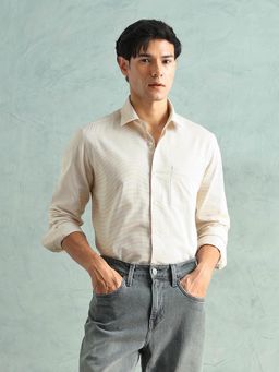 Arrow - Men's Beige Textured Dobby Slim Fit Shirt