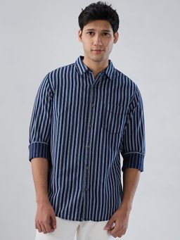 Spykar - Blue Stripe Denim Regular Fit Shirt