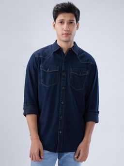 Spykar - Navy Blue Denim Regular Fit Shirt