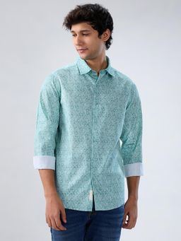 Spykar - Green Print Regular Fit Shirt