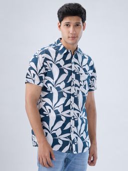Spykar - Navy Blue Floral Print Regular Fit Shirt