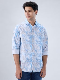 Spykar - Blue Floral Print Regular Fit Shirt