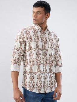 Spykar - Off-White Floral Print Regular Fit Shirt