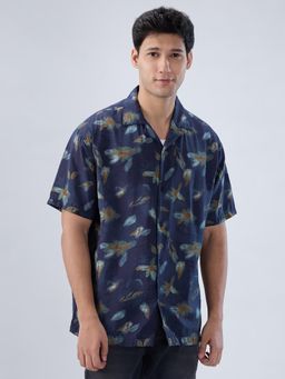 Spykar - Navy Blue Floral Print Relaxed Fit Shirt