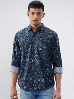 Spykar - Navy Blue Print Regular Fit Shirt