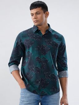 Spykar - Green Print Regular Fit Shirt