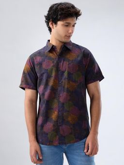 Spykar - Navy Blue Floral Print Regular Fit Shirt