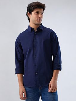 Spykar - Navy Blue Solid Regular Fit Shirt
