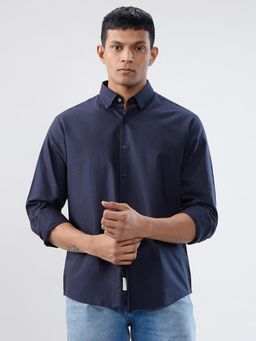 Spykar - Navy Blue Solid Regular Fit Shirt