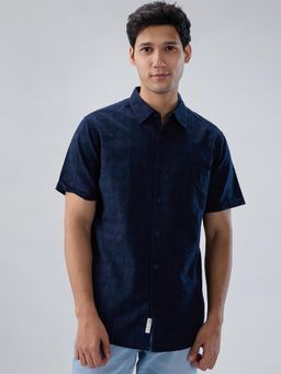 Spykar - Navy Blue Textured Regular Fit Shirt