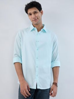 Spykar - Aqua Blue Solid Regular Fit Shirt