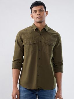 Spykar - Green Solid Regular Fit Shirt