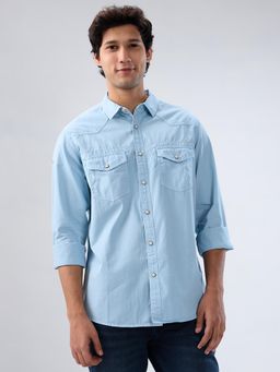 Spykar - Blue Solid Regular Fit Shirt