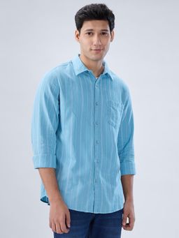 Spykar - Blue Stripe Regular Fit Shirt