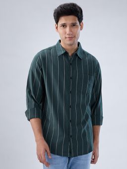 Spykar - Green Stripe Regular Fit Shirt