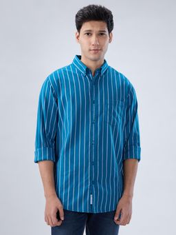 Spykar - Teal Stripe Regular Fit Shirt