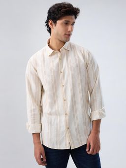 Spykar - Off-White Stripe Regular Fit Shirt