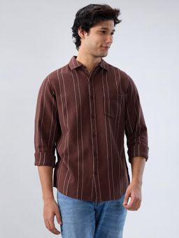 Spykar - Brown Stripe Regular Fit Shirt