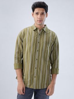 Spykar - Green Stripe Regular Fit Shirt