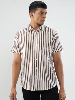 Spykar - Brown Stripe Regular Fit Shirt