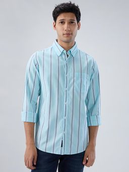 Spykar - Blue Stripe Regular Fit Shirt