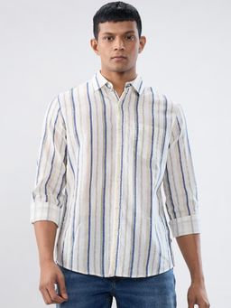 Spykar - Off-White Stripe Regular Fit Shirt