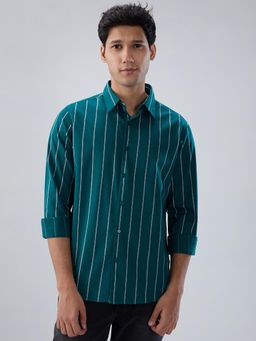 Spykar - Green Stripe Regular Fit Shirt