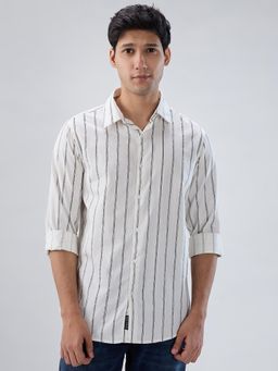 Spykar - Off-White Stripe Regular Fit Shirt