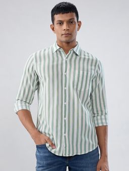 Spykar - Green Stripe Regular Fit Shirt