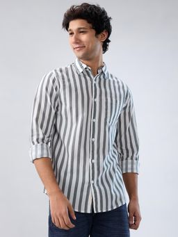 Spykar - Grey Stripe Regular Fit Shirt