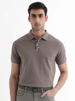Rare Rabbit - Ark Taupe Plain Regular Fit Polo T-shirt